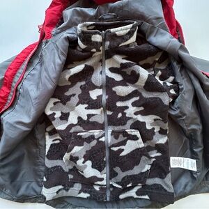 Eddie Bauer 3-in-1 full zip hooded lightweight jacket red & gray boys M 10-12